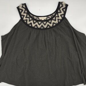 Lucky Brand Embroidered Round Neck Tank in Raven